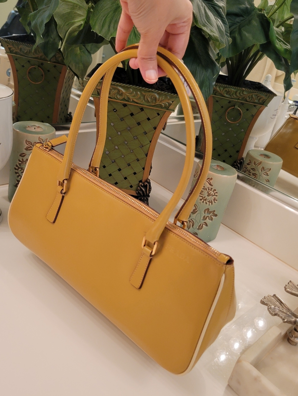 Prada Mustard Yellow Leather Handbag - Picture 2 of 16